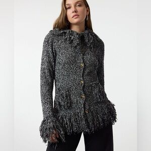 Babette Ballinger Chic Gray Textured Cardigan with Fringe size Large